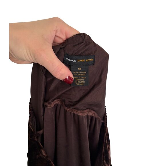 Brown Crushed Velvet Tiered Skirt Size 14 - Picture 3 of 4